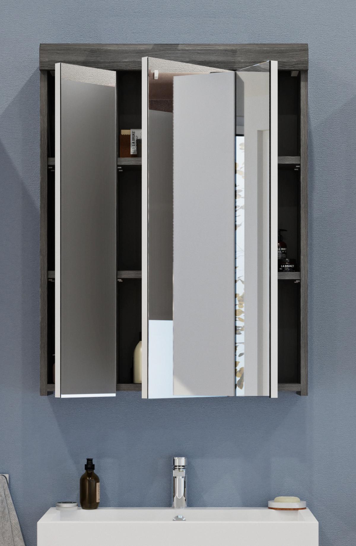 BADMÖBEL-SET weiß Hochglanz, grau 2-teilig 60 cm, Badkombination viel Stauraum - Weiß Hochglanz/Silberfarben, Glas/Holzwerkstoff (60/191/34cm) - Inn.Furn