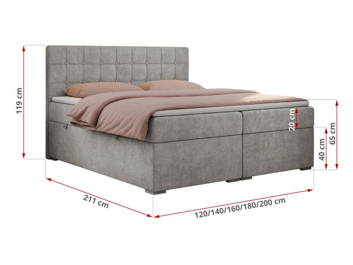 BOXBETT CARMEN 160/200 Hellgrau Struktur - H4 - Hellgrau, Holz/Textil (160/200cm) - MKS