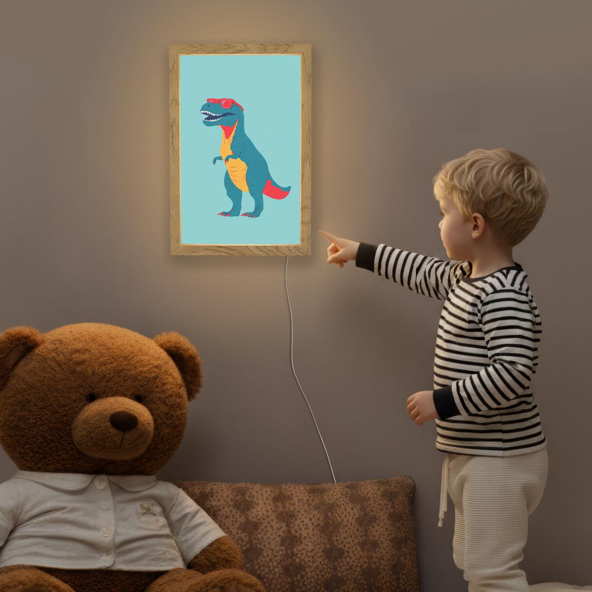 NACHTTISCHLAMPE Dinosaurier - Blau - Sonnenbrille 20x30 cm - Hellblau, Holzwerkstoff (8/20/30cm) - OnlyWow