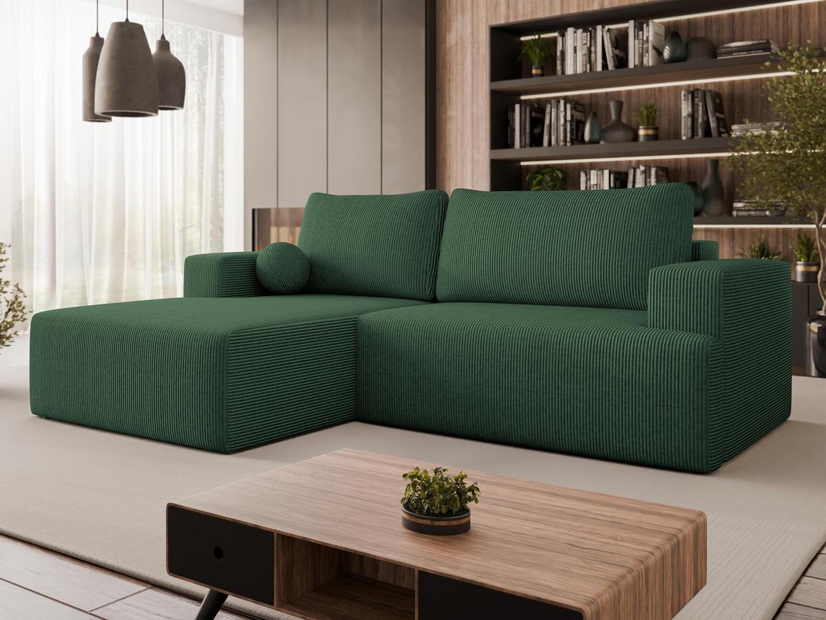 ECKSOFA Mivo Cord, Seite: Links - Schwarz/Grün, Holz/Kunststoff (266/163cm) - MIRJAN24
