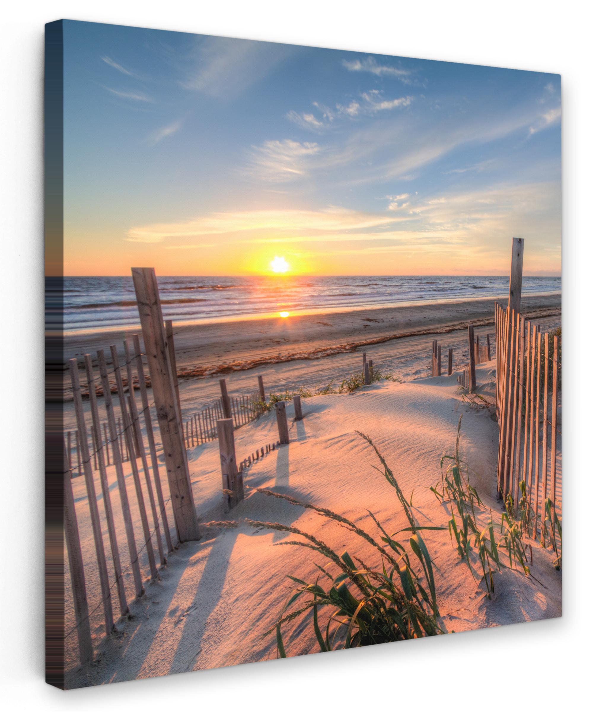 LEINWANDBILD Strand - Meer - Düne - Sonnenuntergang - Landschaft Deko Wohnzimmer 20x20 cm - Beige, Textil (20/20cm) - MuchoWow