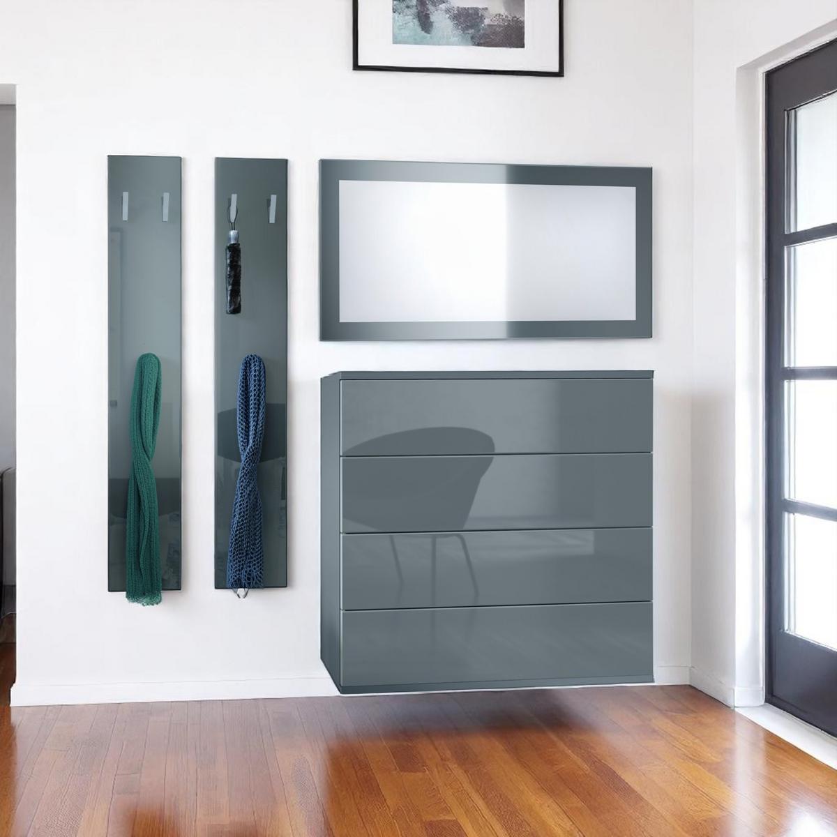 GARDEROBE Horizon Grau Hochglanz - Grau, Holzwerkstoff (142/146/35cm) - Vladon