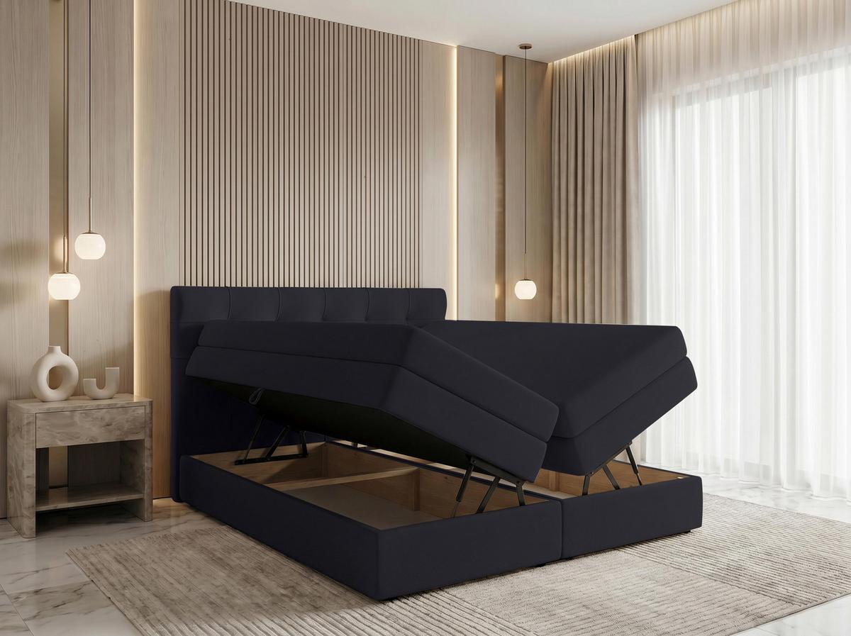BOXSPRINGBETT FINIKE 140x200 cm mit Bettkasten und 2 Matratzen - Schwarz + TOPPER - Schwarz, Holz/Holzwerkstoff (140/200cm) - AX Living
