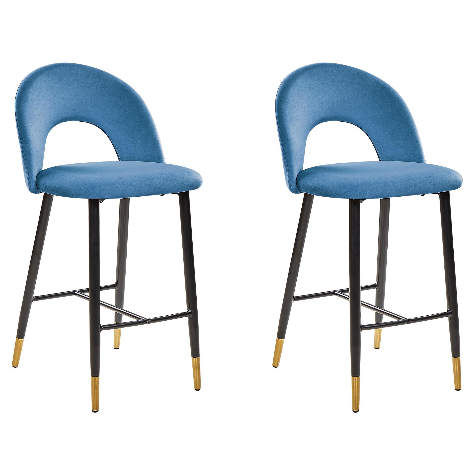BARSTUHL 2er-Set Samtstoff Blau Falton - Blau, Textil/Metall (48/98/49cm) - Beliani