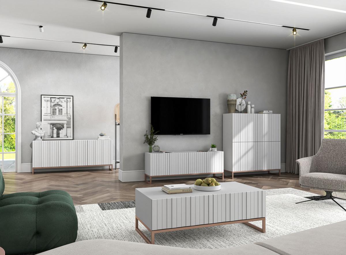KOMMODE Elpis 3D Weiß Matt Glamour 168 cm - Weiß/Kupferfarben, Holzwerkstoff/Metall (168/72/36.5cm) - Meble Lindner
