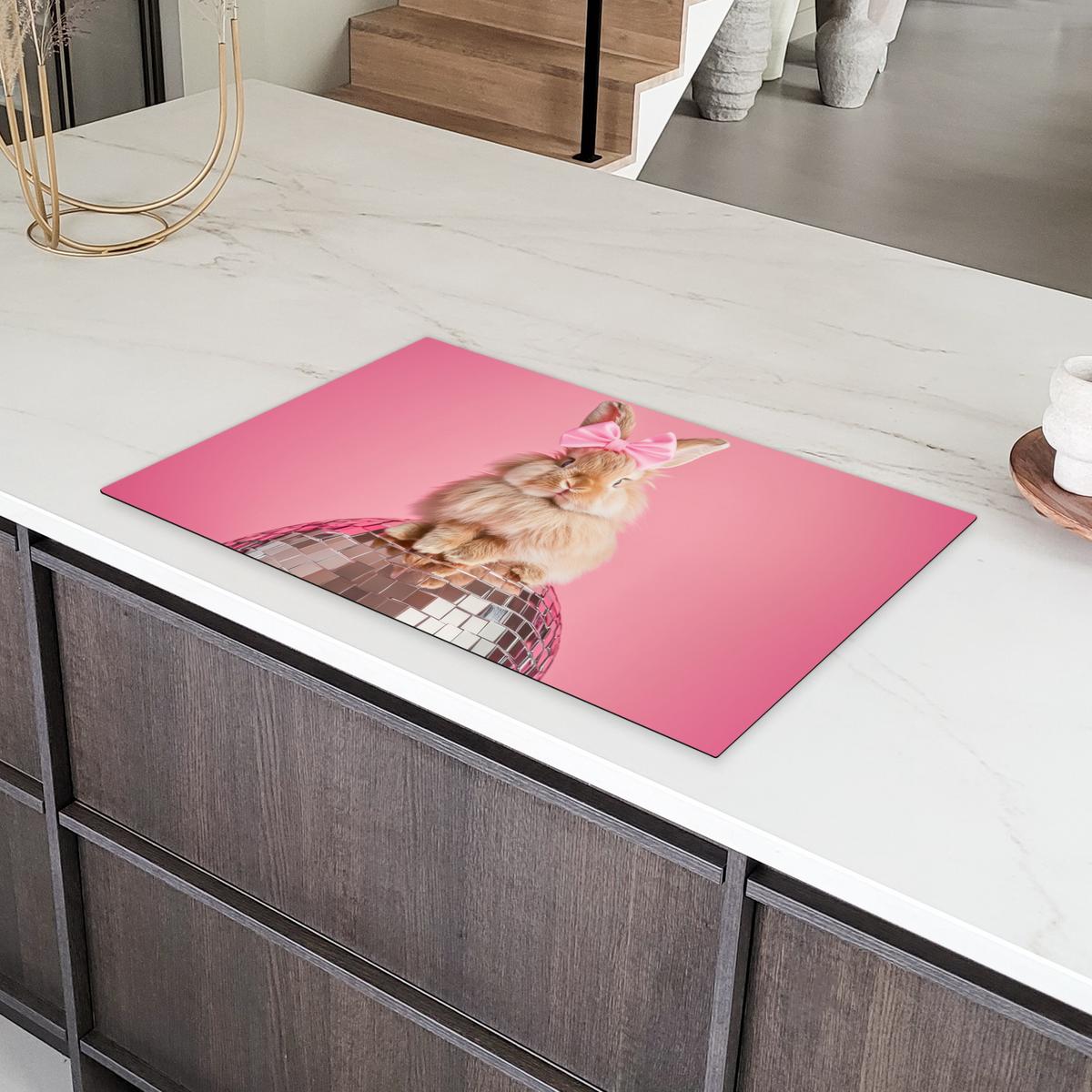 HERDABDECKPLATTE Schleife - Discoball - Kaninchen Induktionsmatte 83x51 cm - Pink, Kunststoff (83/51.5/0.2cm) - MuchoWow