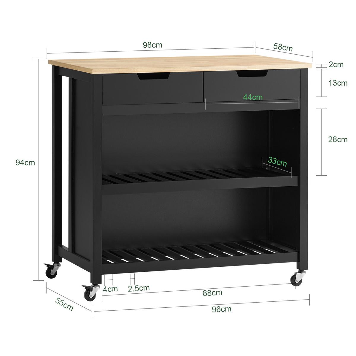 KÜCHENINSEL rollbar Schwarz - Schwarz, Holzwerkstoff (100/94/60cm) - SoBuy
