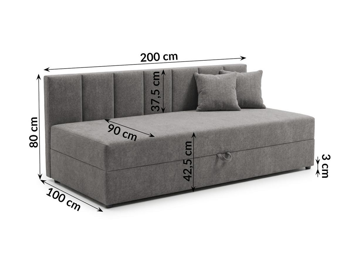 TAGESBETT Lenny mit Rückenlehne und großem Bettkasten aus Grau Chenille-Stoff - Schwarz/Grau, Holz/Kunststoff (90/200cm) - S-Style Möbel