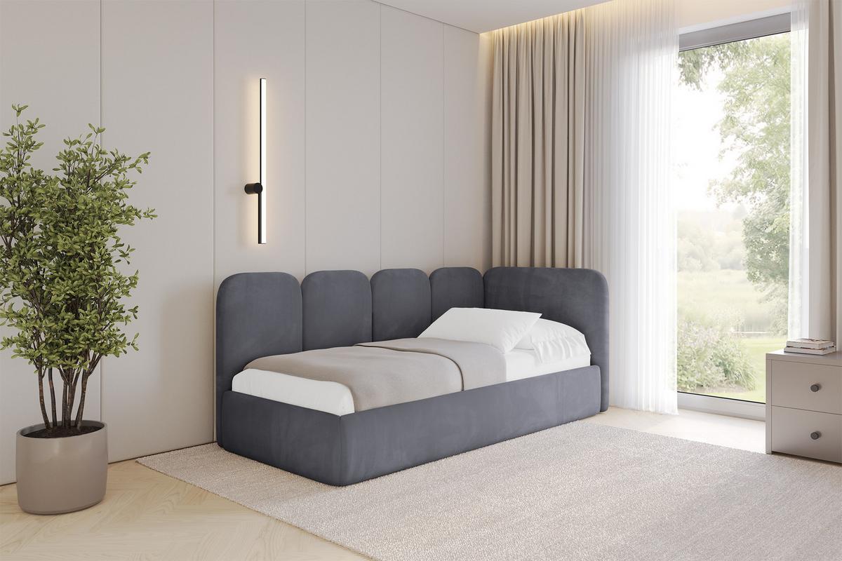 EINZELLBETT Jugendbett mit Bettkasten und Matratze H3/H4, Links - VELY 100x200 Dunkelgrau - Dunkelgrau, Holzwerkstoff/Textil (100/200cm) - ALTDECOR