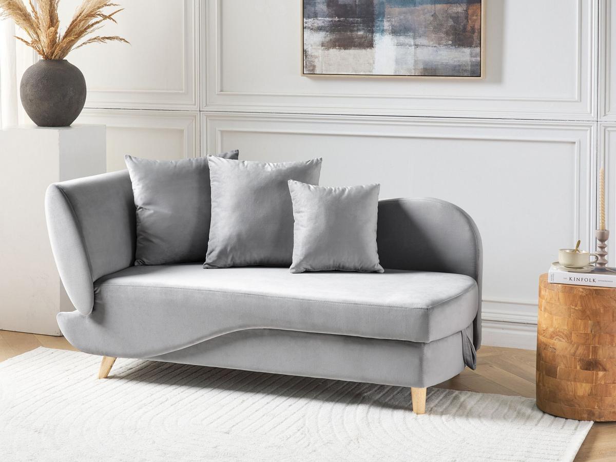 CHAISELONGUE Samtstoff hellgrau mit Bettkasten linksseitig Meri - Hellbraun/Grau, Textil (156/73/69cm) - Beliani