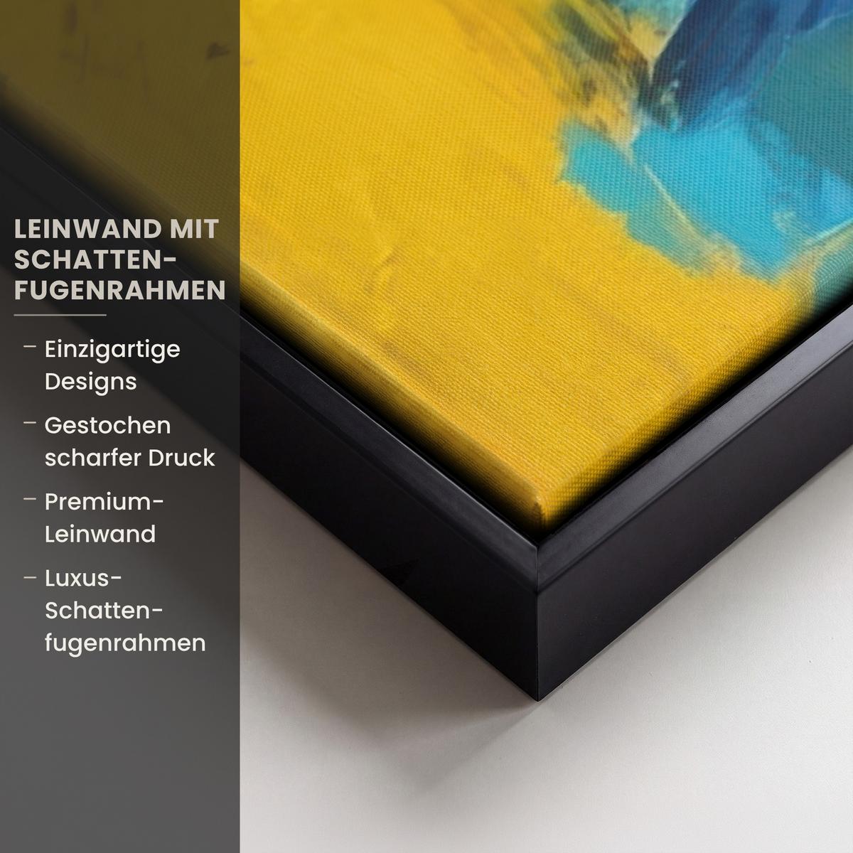 LEINWAND Bilder mit Rahmen - Frida Kahlo - Frau - Gelb - Blau - Blumen - 90x90 - Gelb, Textil (90/90cm) - MuchoWow