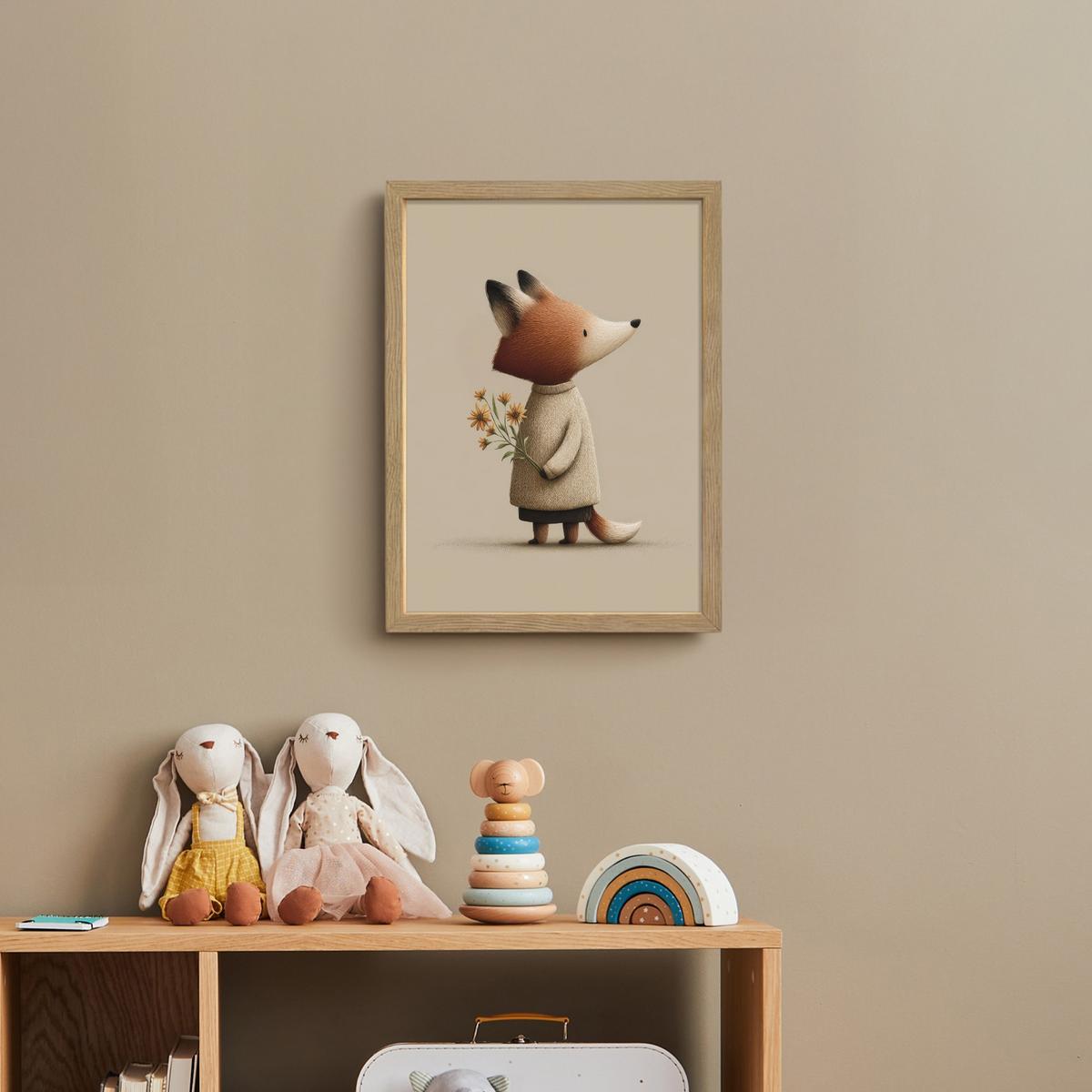 WANDLEUCHTE MIT AKKU Fuchs - Gelbe Blumen - Minimalistisch 30x40 cm - Taupe, Holzwerkstoff (30/40/8cm) - OnlyWow