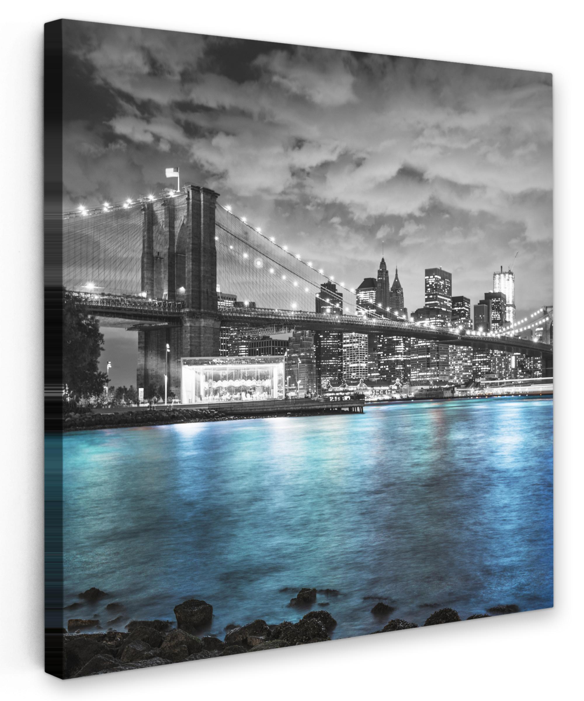 LEINWANDBILD New York - Skyline - Stadt - Blau Wandbild Wohnzimmer 50x50 cm - Blaugrau, Textil (50/50cm) - MuchoWow