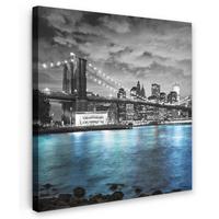 LEINWANDBILD New York - Skyline - Stadt - Blau Wandbild Wohnzimmer 50x50 cm - Blaugrau, Textil (50/50cm) - MuchoWow