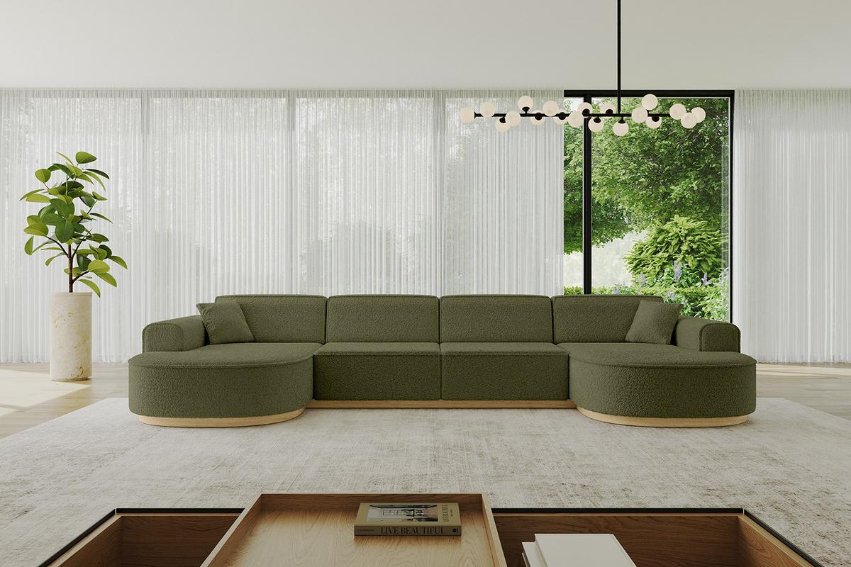 WOHNLANDSCHAFT MARI-U2-v2 - 388x171x83 cm Grün Bouclé - Grün, Holzwerkstoff/Textil (388/83/171cm) - ALTDECOR