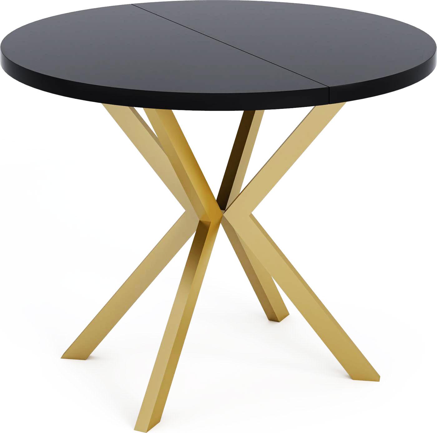 ESSTISCH Flora runder ausziehbarer, Schwarz 120-200/120/76 cm - Goldfarben/Schwarz, Holzwerkstoff/Metall (120/200/76cm) - WFL GROUP