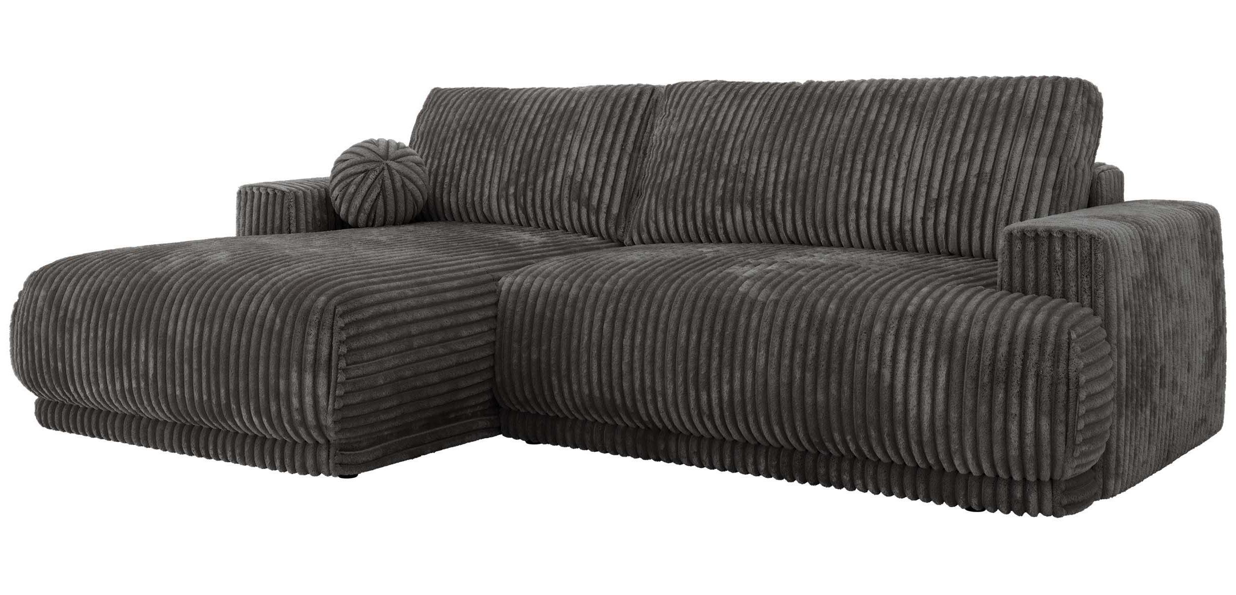 ECKSCHLAFSOFA RINA L Grau Cord - links - Schwarz/Grau, Kunststoff/Textil (267/170cm) - MKS