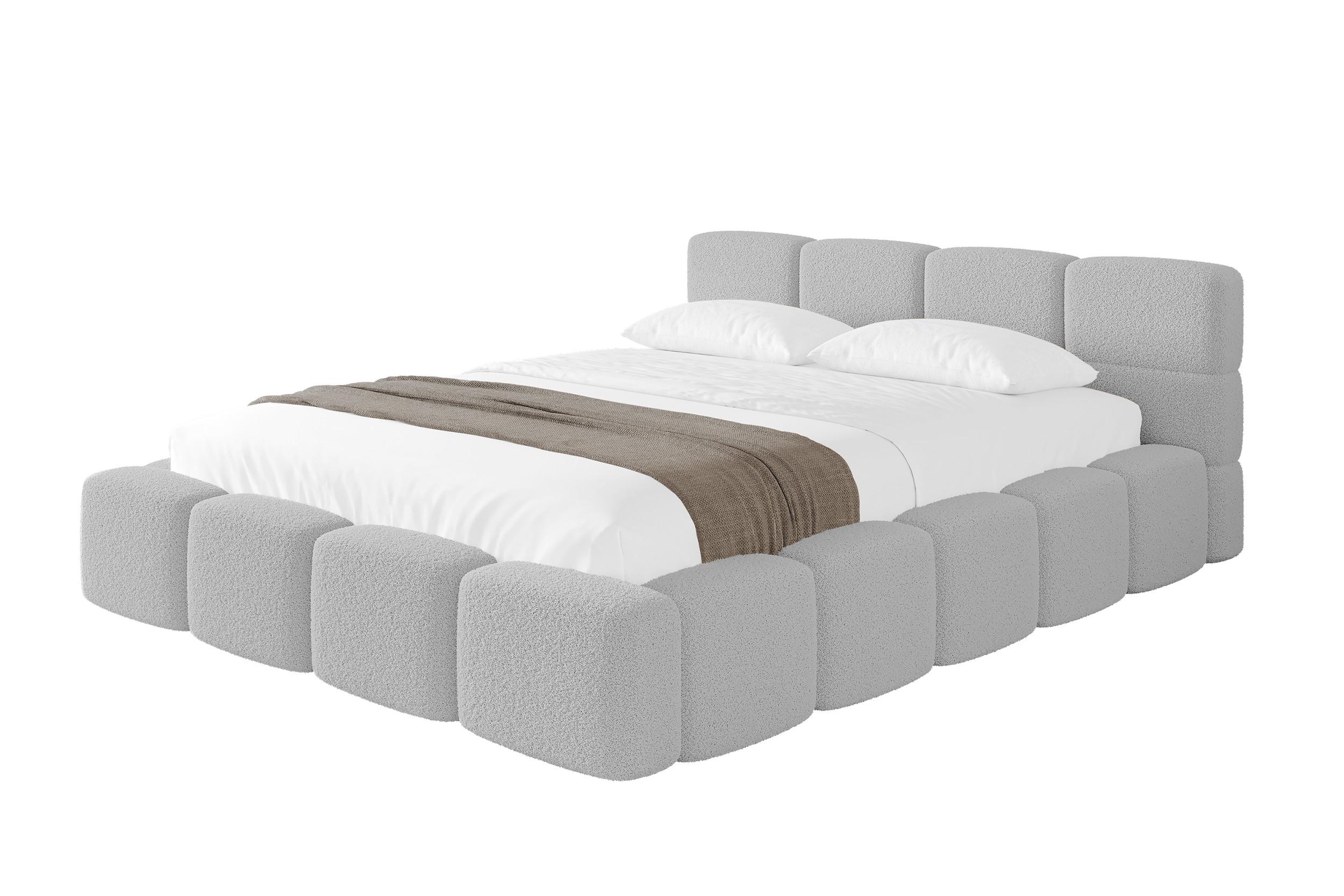 POLSTERBETT mit Bettkasten und Lattenrost, Bett mit Matratze H3/H4, Kopfteil, Boxbett, Doppelbett mit Stauraum - NATA-v1 160x200 Hellgrau - Hellgrau, Holzwerkstoff/Textil (160/200cm) - ALTDECOR