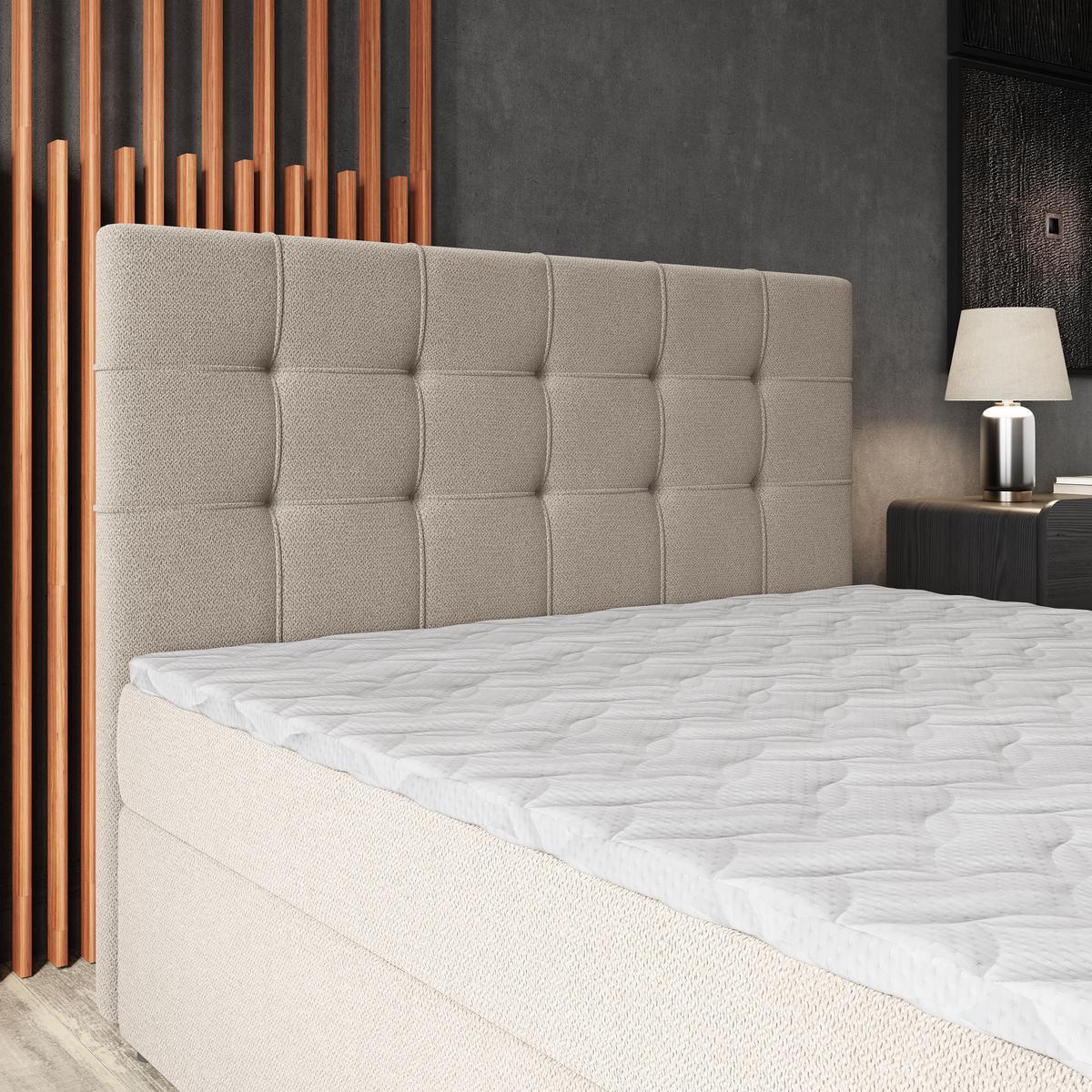 BOXBETT PALMA 180x200 cm mit Matratze und Topper, H2+H3 - Beige - Beige, Holz (180/200cm) - MASSENO