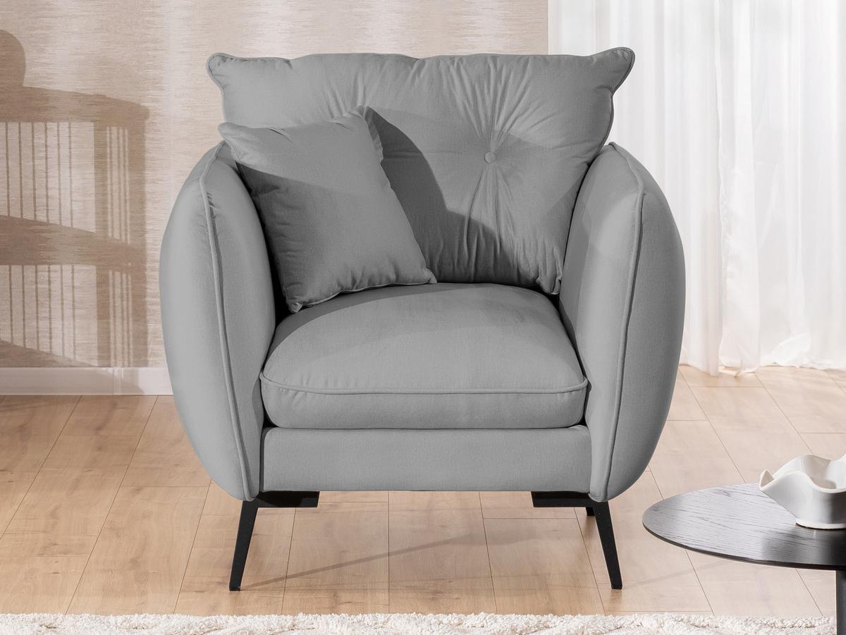 SESSEL Nordloft Hellgrau Samt - Hellgrau/Schwarz, Holz/Textil (101/86/100cm) - S-Style Möbel
