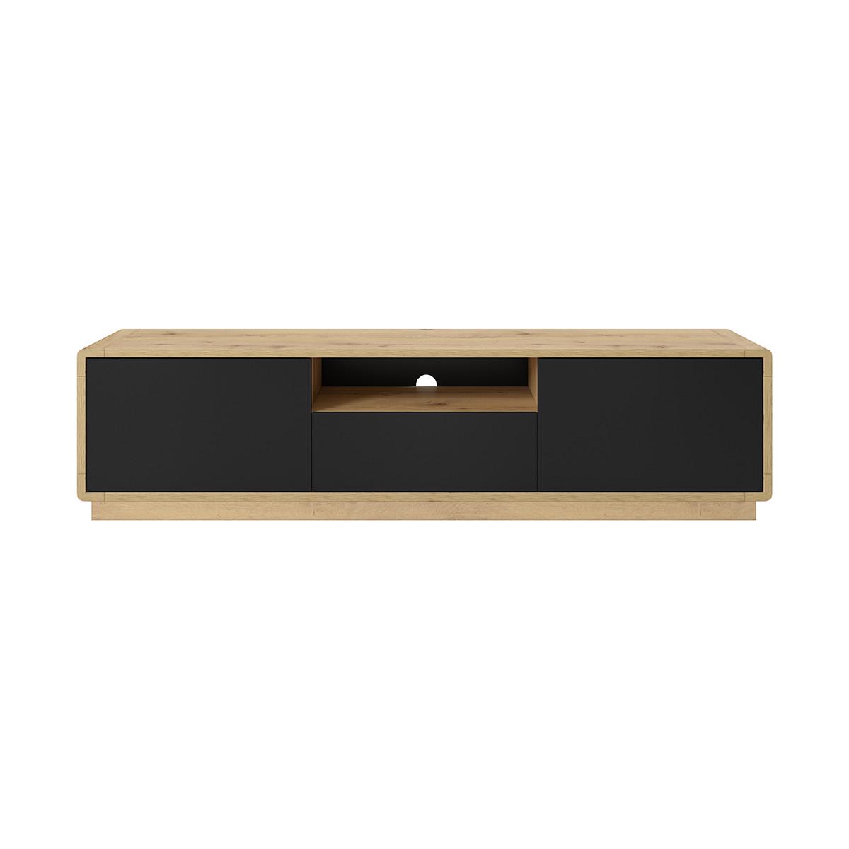 TV-MÖBEL Raven Mattschwarz und Holz - Schwarz, Holzwerkstoff (180/45/40cm) - Petits-meubles