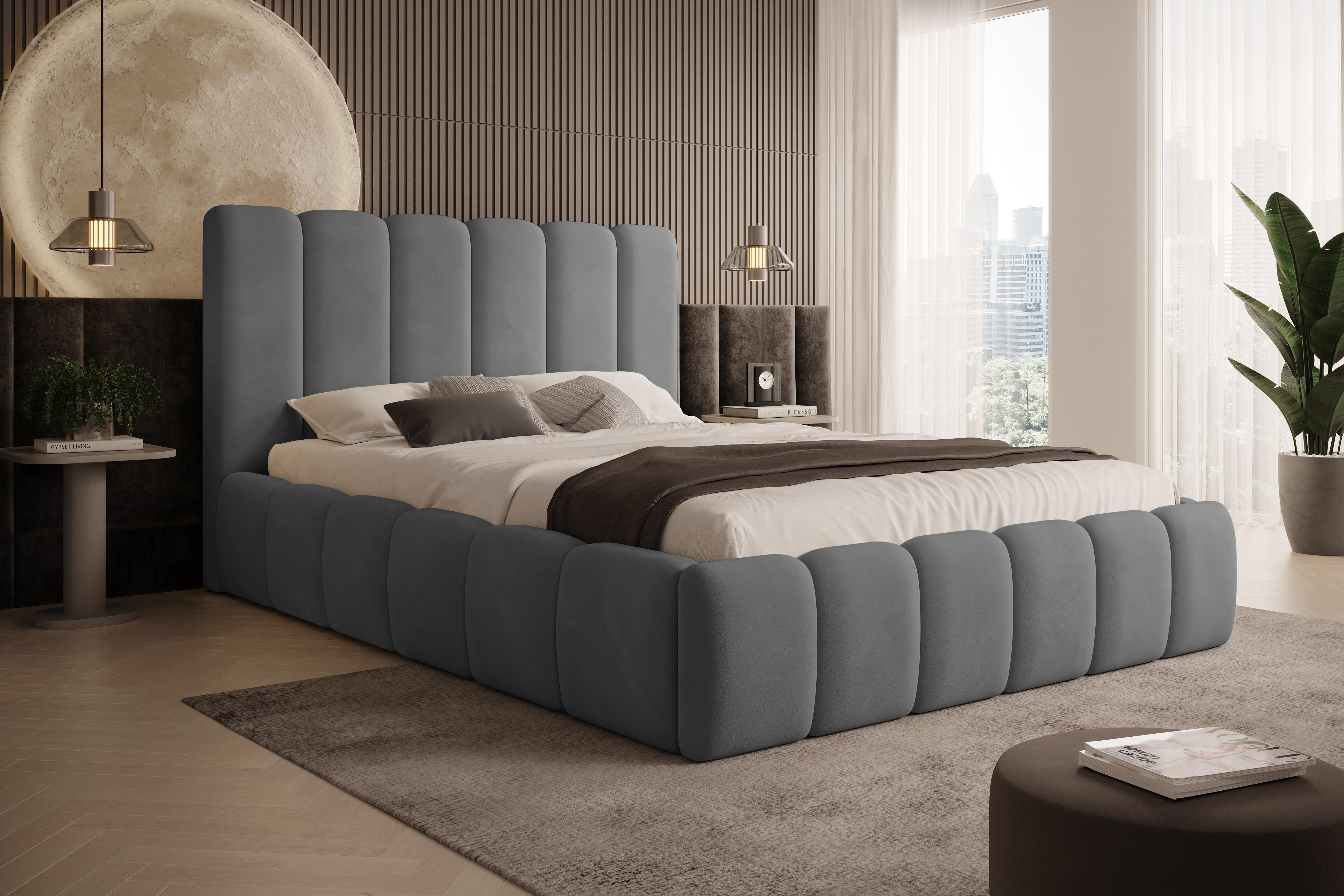 POLSTERBETT Vilo 180x200 mit Bettkasten und Stabilem Metallgestell - Grau, Textil (180/200cm) - Storez24