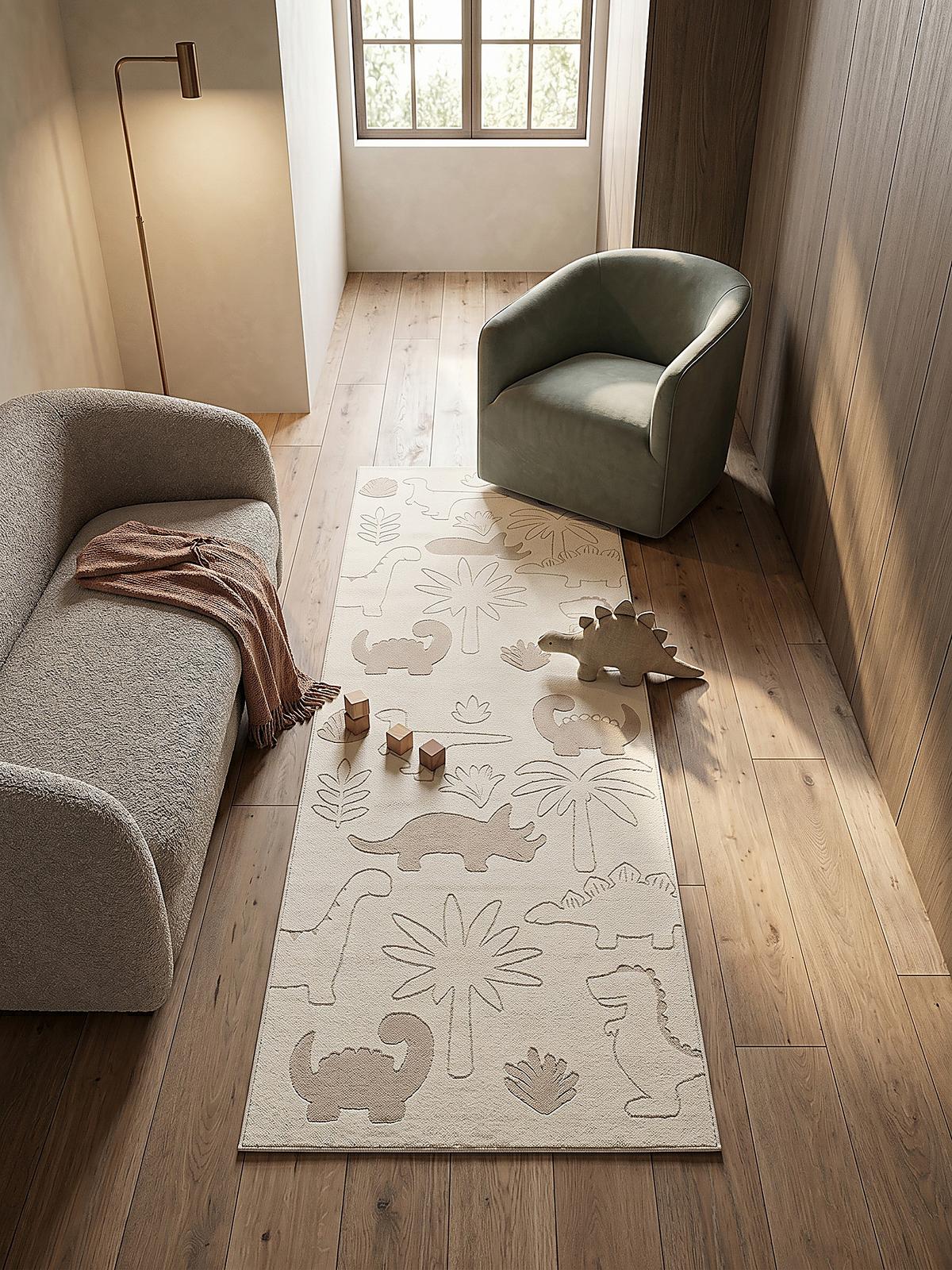 KINDERTEPPICH Kurzflor Dinosaurier CANAZEI Polypropylen Creme 80 x 150 cm - Beige, Textil (80/150cm) - KADIMA DESIGN