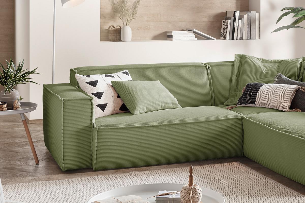 ECKSOFA SAMU Grün Cord - Schwarz/Olivgrün, Textil (254/224cm) - KAWOLA