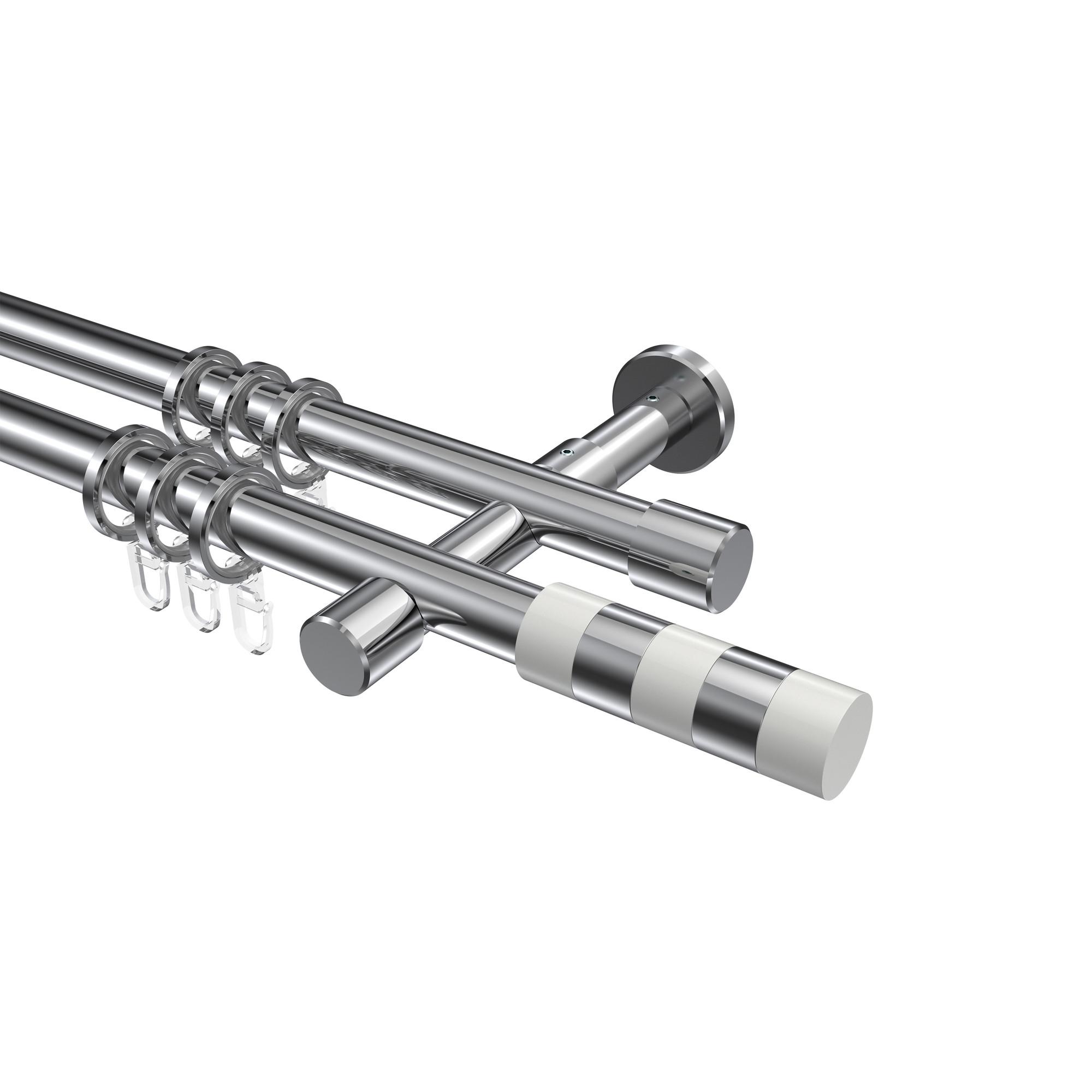GARDINENSTANGE Prestige Mavell 600 cm (geteilt in 3 x 200 cm), 2-läufig, 20 mm Ø Chrom - Chromfarben/Weiß, Metall (600cm) - INTERDECO