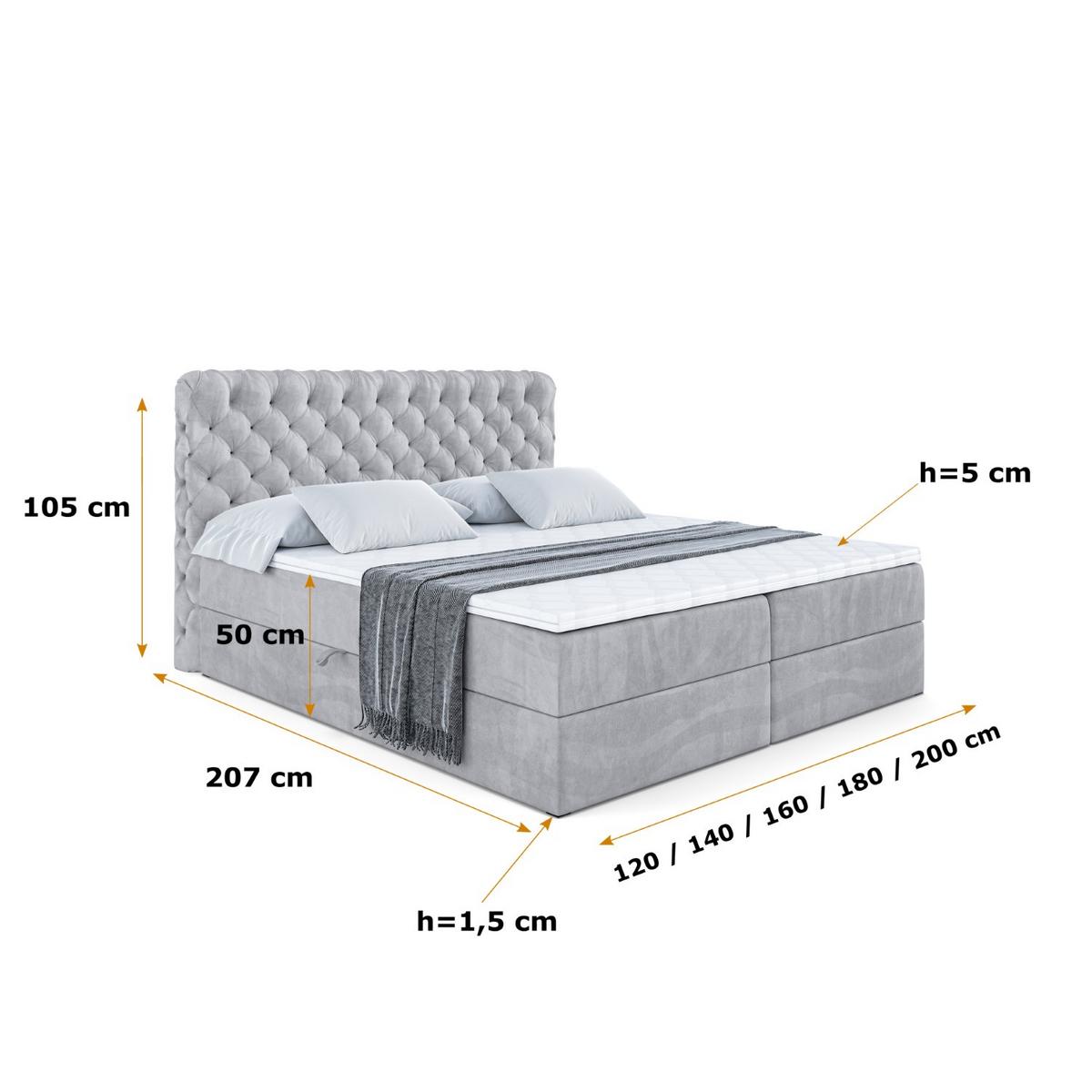 BOXBETT mit Matratze H4 und Lattenrost - BOXI8 - 180x200 cm - H4 - Hellgrau - Hellgrau, Holzwerkstoff (180/200cm) - ALTDECOR