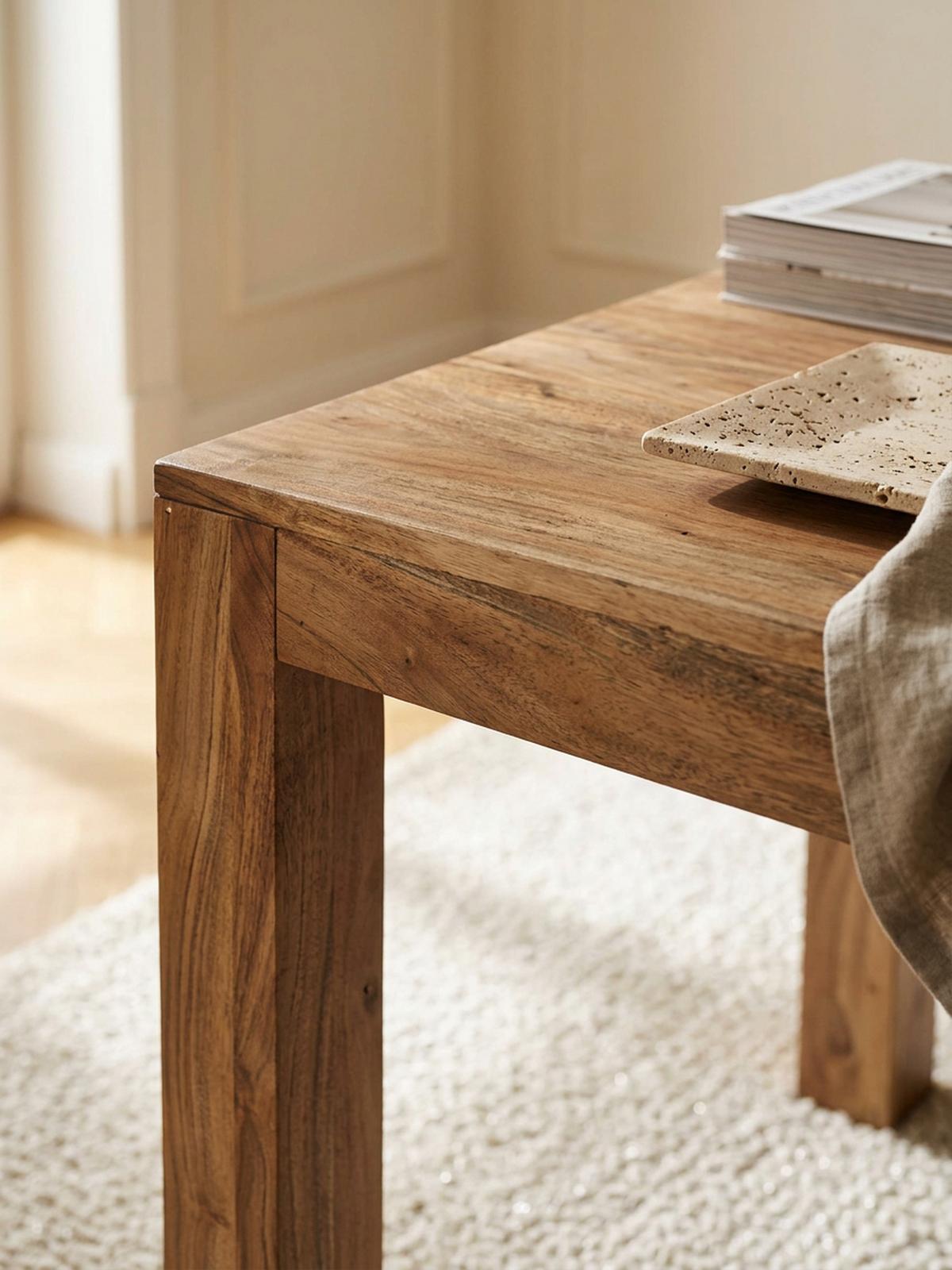 ESSTISCH Massivholz Akazie Rechteckig Handgefertigt NAKO, Beige 120x60x76 cm - Hellbraun/Beige, Akazienholz/Holz (60/120/76cm) - KADIMA DESIGN