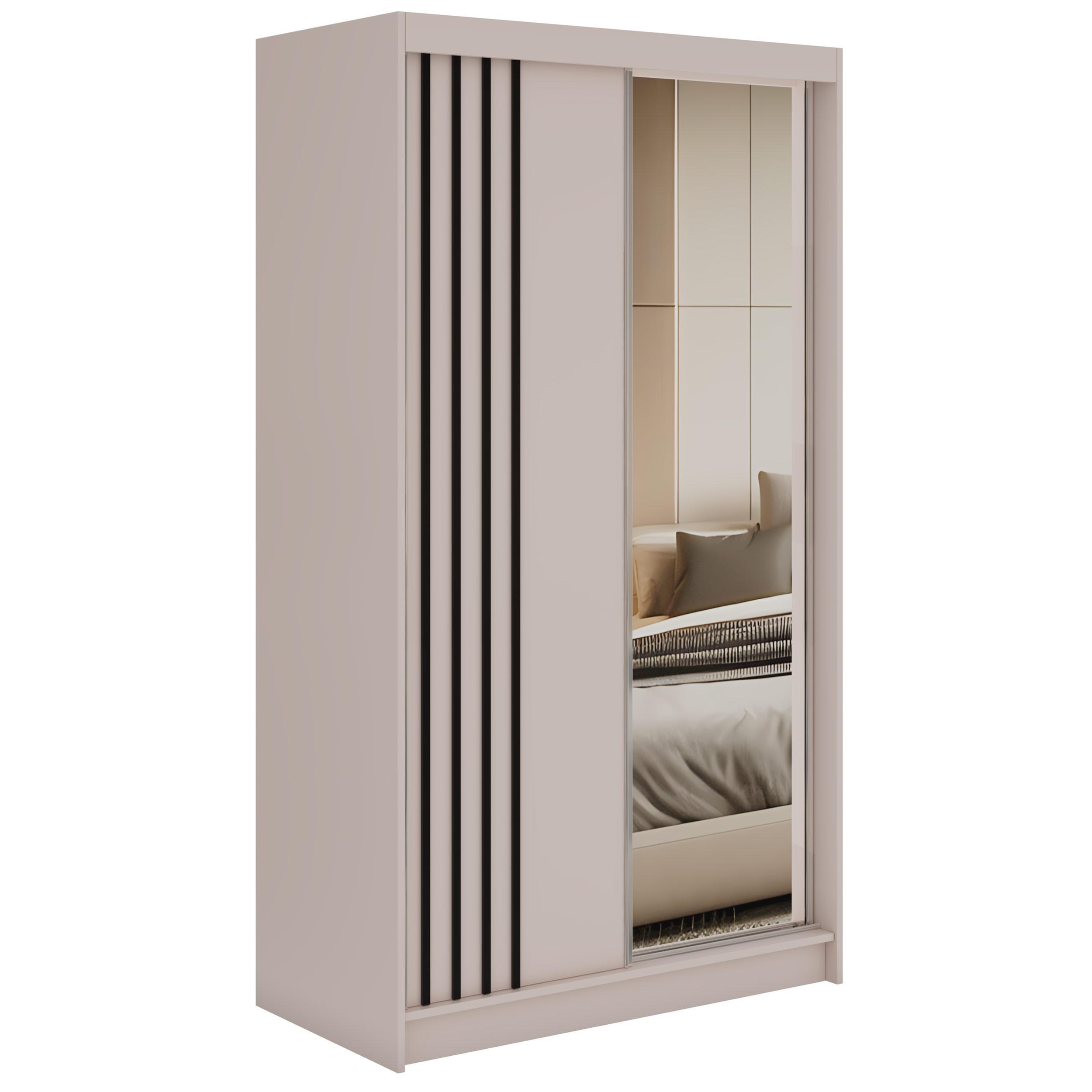 SCHWEBETÜRENSCHRANK mit Lamellen und Spiegel DIANA - 120 - Kaschmir und Schwarz - Kaschmir/Schwarz, Holzwerkstoff/Metall (120/216/61cm) - MKS