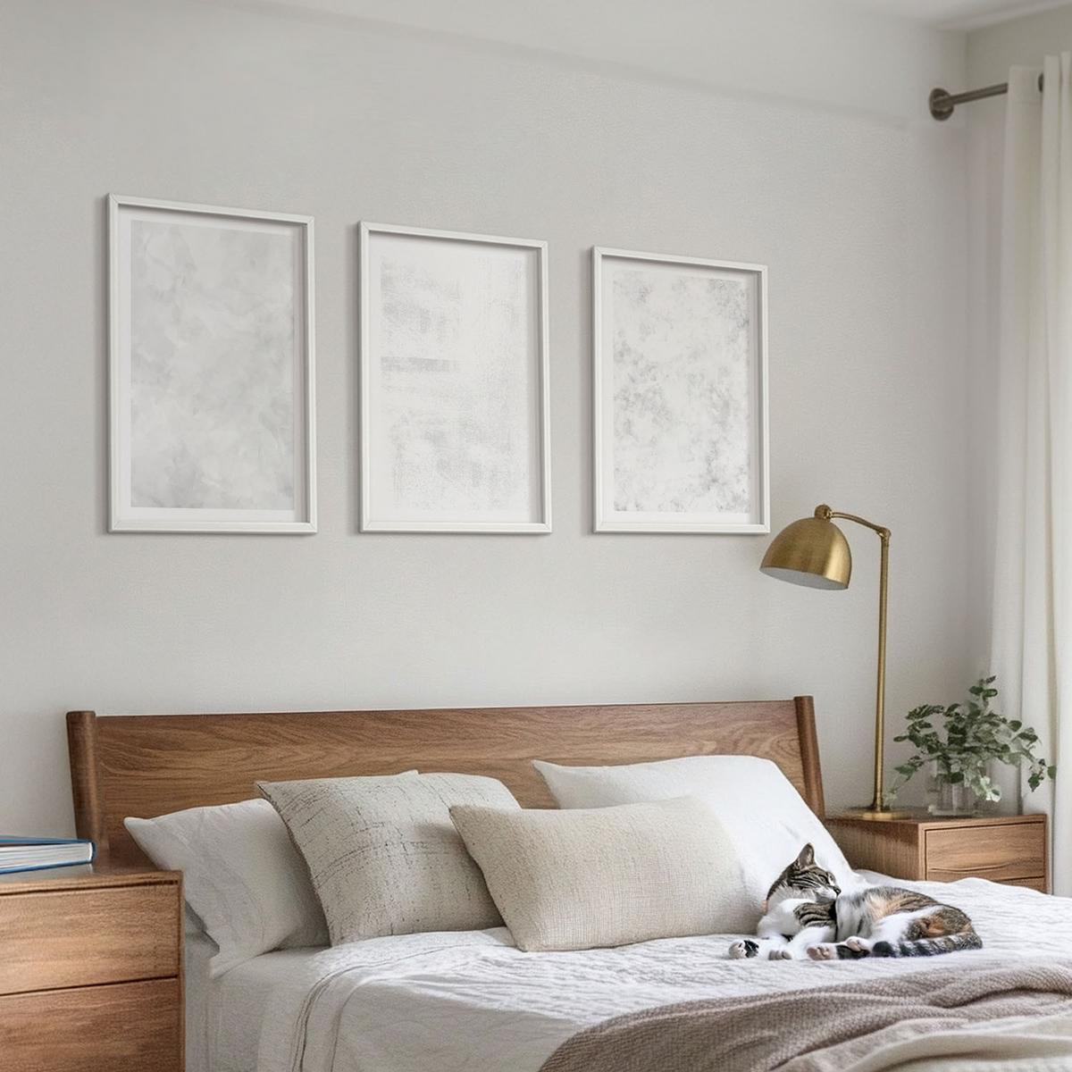 BILDER SET 3er Set - 40x60 cm Weißer Rahmen - Minimalistischer Hintergrund mit weißen Punkten - Weiß, Kunststoff (40/60cm) - TULUP
