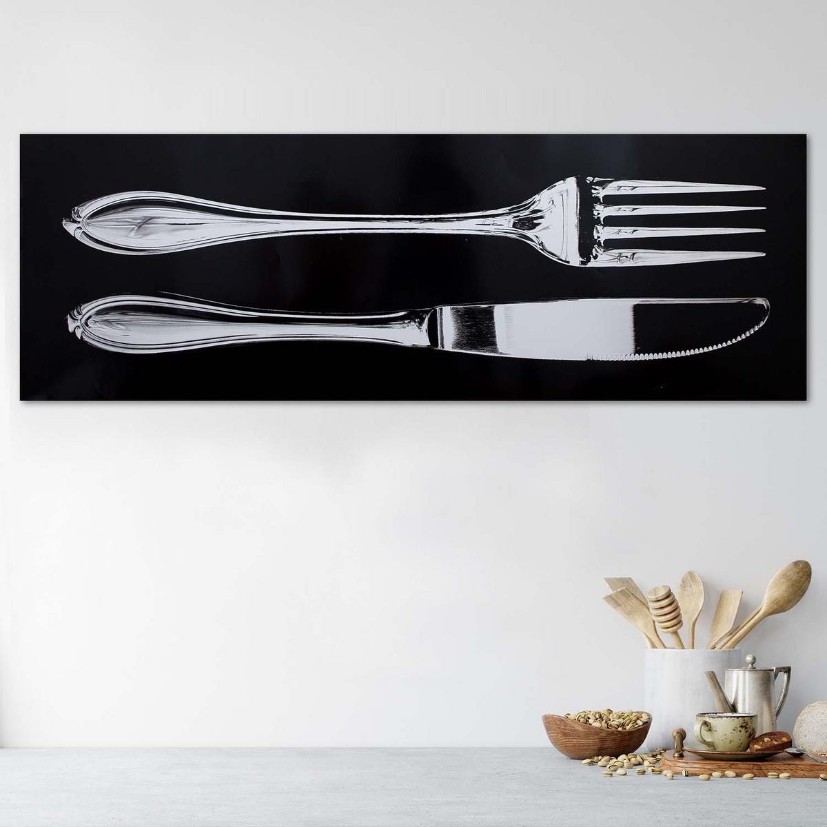 WANDBILD messer und gabel - Schwarz, Textil (90/30cm) - Feeby