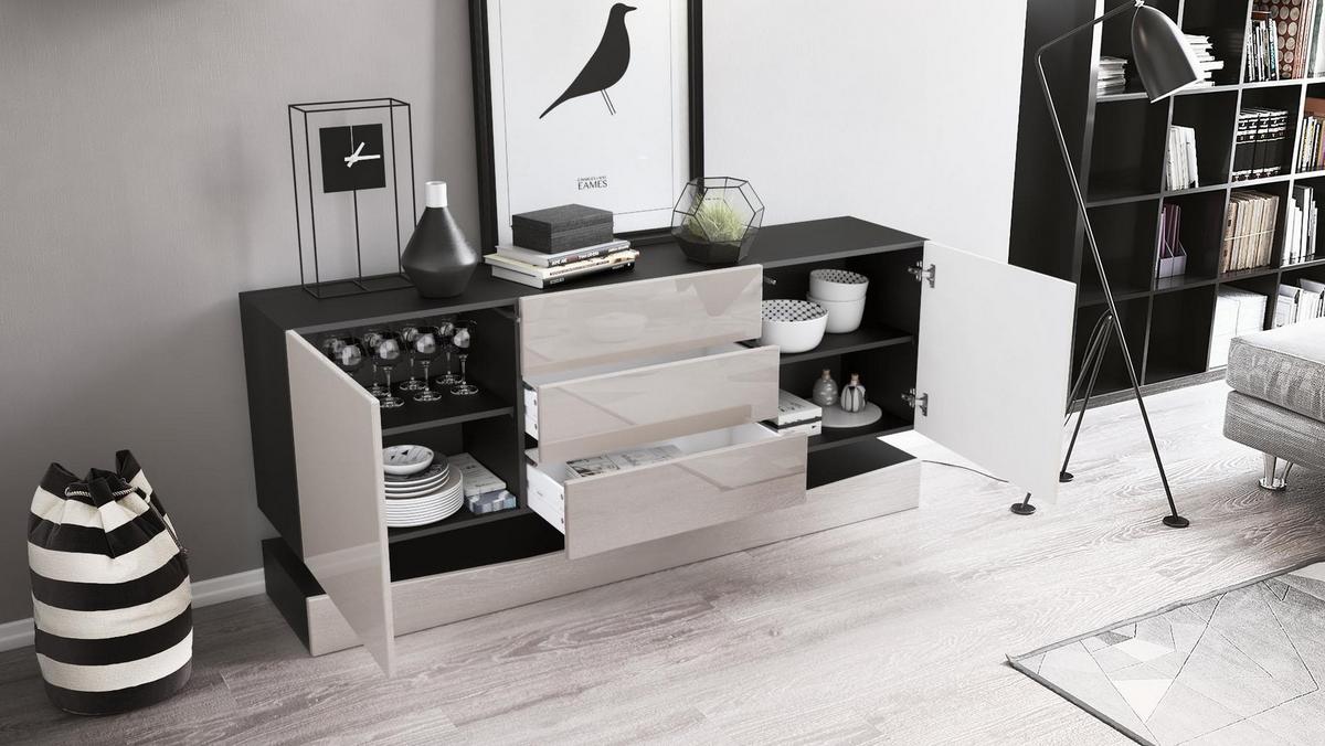 SIDEBOARD City Fronten in Brombeer Hochglanz - Brombeere, Holzwerkstoff (178/82/39cm) - Vladon