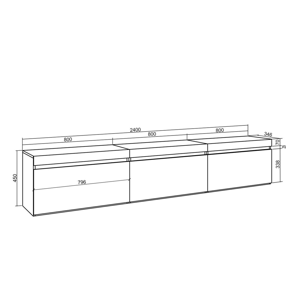 LOWBOARD, Hängend, Eiche, 240/35/45cm - Eichefarben, Holzwerkstoff (240/45/35cm) - Skraut Home