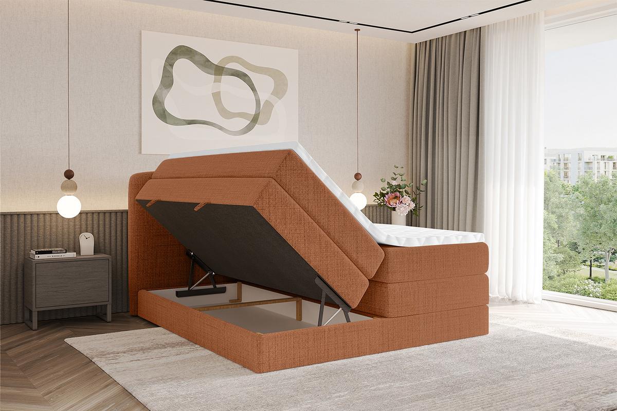 BOXBETT mit Matratze H3|H4 - NINA KING - 180x200 cm - Apricot - Orange, Holzwerkstoff (180/200cm) - ALTDECOR