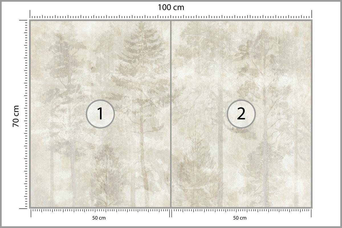 FOTOTAPETE für Wohnzimmer Boho Wald Bäume Beton Abstrakt Vintage Beige 100x70 - Beige/Braun, Papier (100/70cm) - Muralo