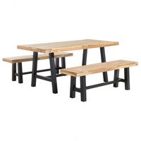 GARTENMÖBEL SET Akazienholz schwarz/hellbraun Scania - Hellbraun/Schwarz, Holz - Beliani