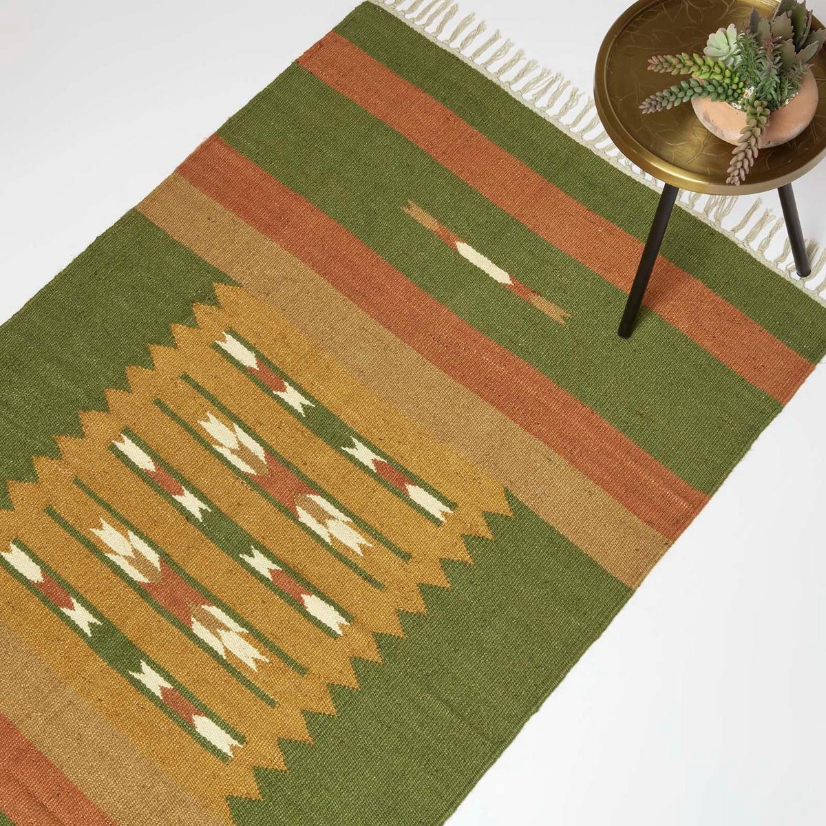 KELIM-TEPPICH Lundi Green handgewebt 240/300 cm - Waldgrün/Multicolor, Textil (240/300cm) - Homescapes