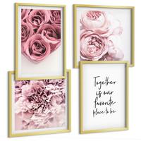 BILDER SET 4er Set - 50x50 cm & 40x60 cm Goldrahmen - Blumensträuße mit Rosen, Hausinschrift - Goldfarben, Kunststoff (50/50cm) - TULUP