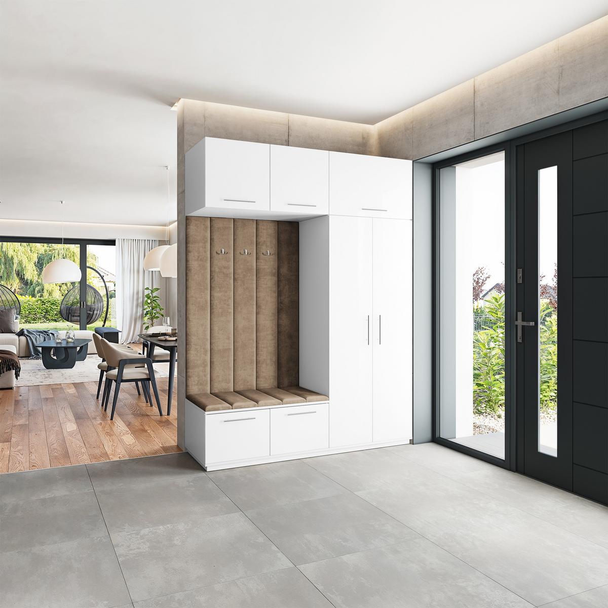 GARDEROBENSCHRANK REMA 180/240/60 cm Modern Garderobe-Set Weiß - Weiß/Mokka, Holzwerkstoff (180/240/60cm) - MASSENO