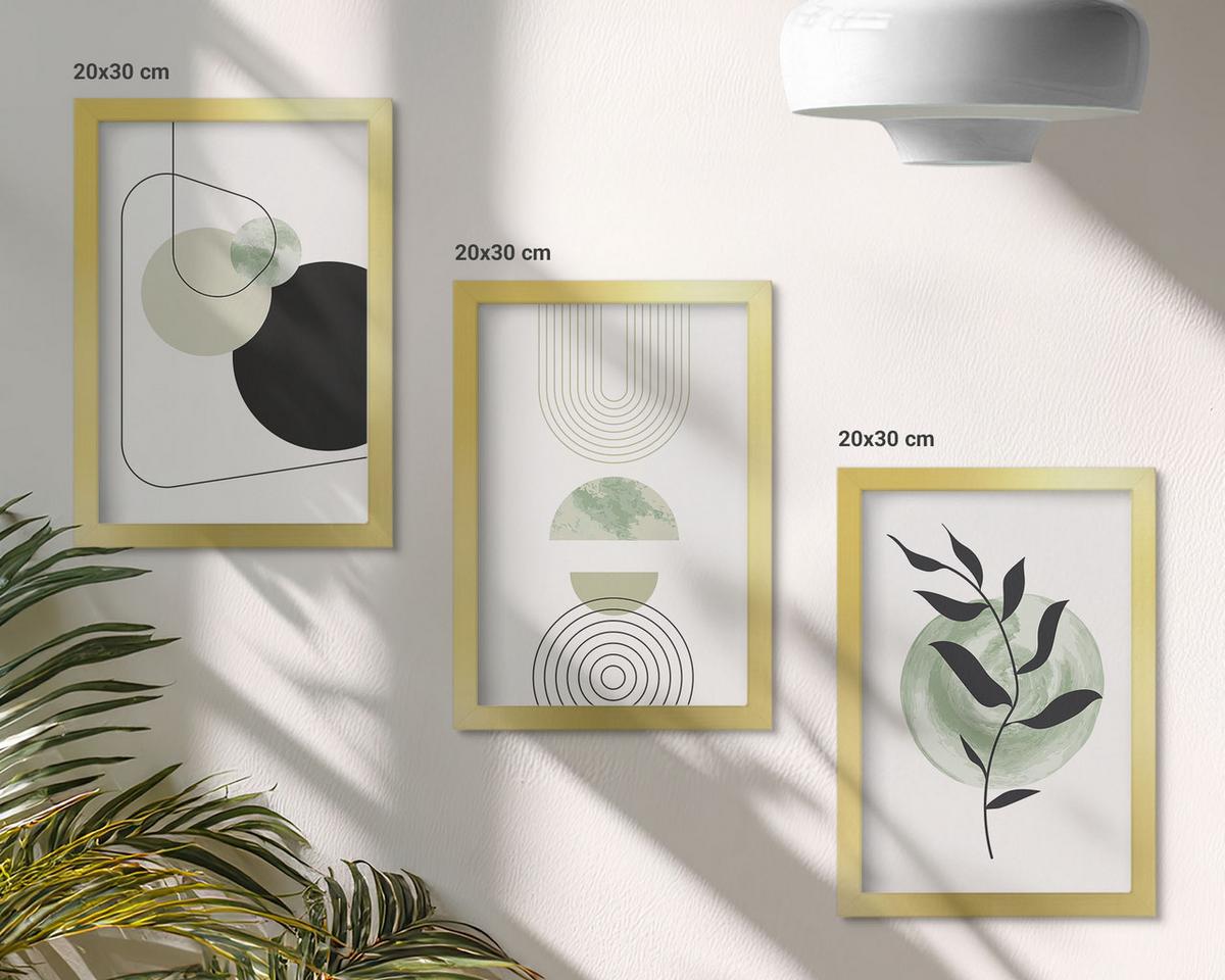 BILDER SET 3er Set - 20x30 cm Goldrahmen - Abstrakte Pflanzenformen - Goldfarben, Kunststoff (20/30cm) - TULUP