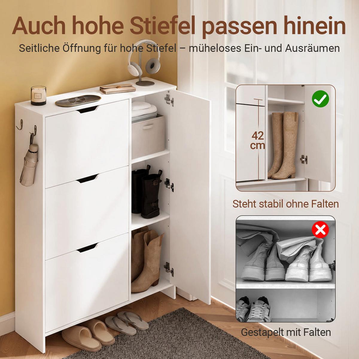 SCHUHKIPPER schmal 24 cm, Schuhschrank Weiß - Weiß, Holzwerkstoff (84/121/24cm) - SoBuy