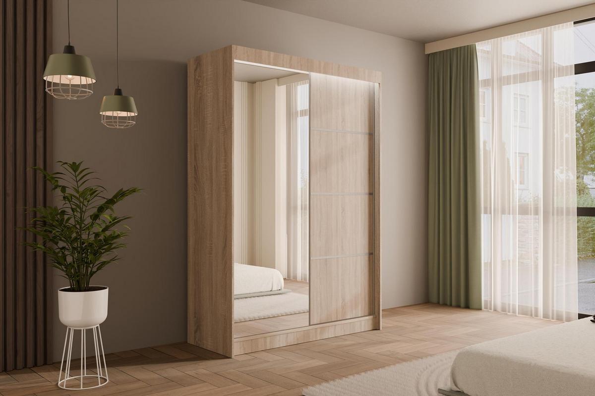 KLEIDERSCHRANK PAOKI mit LED - 150 cm - Sonoma Eiche - Sonoma Eiche, Holzwerkstoff (150/215/61cm) - ALTDECOR