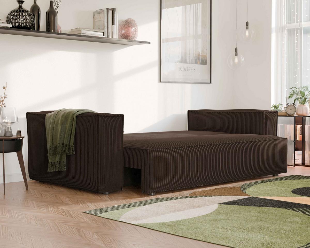 SOFA mit Schlaffunktion und Bettkasten, Braun - Braun, Holzwerkstoff/Textil (240/84/105cm) - Idohome