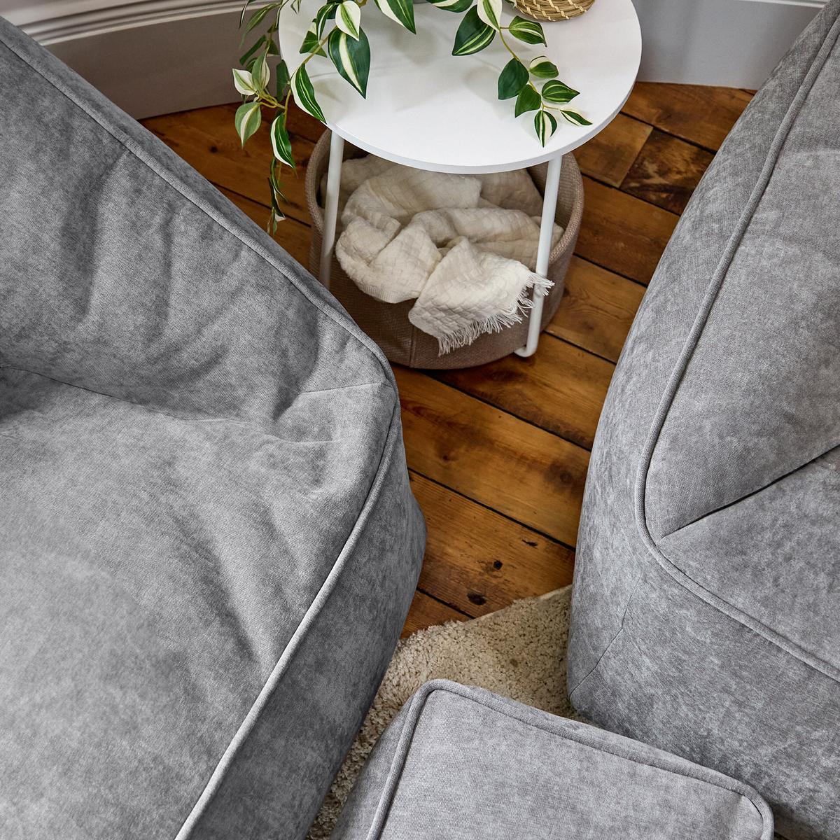 SITZSACK-SET 3 tlg, Sofa Chenille Cecilia, Sitzsack Sessel mit Hocker - Grau, Kunststoff/Textil (160/70/93cm) - icon