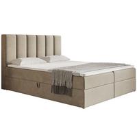 BOXBETT Bonio I 120/200 cm in Beige – mit Bettkasten und Topper - Beige/Schwarz, Holz/Holzwerkstoff (120/200cm) - AX Living
