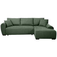 ECKSCHLAFSOFA Dallas mit Bettkasten, 255 cm, Flaschengrün, rechts, Velour-Stoff - Grün, Textil (255/175cm) - Beautysofa