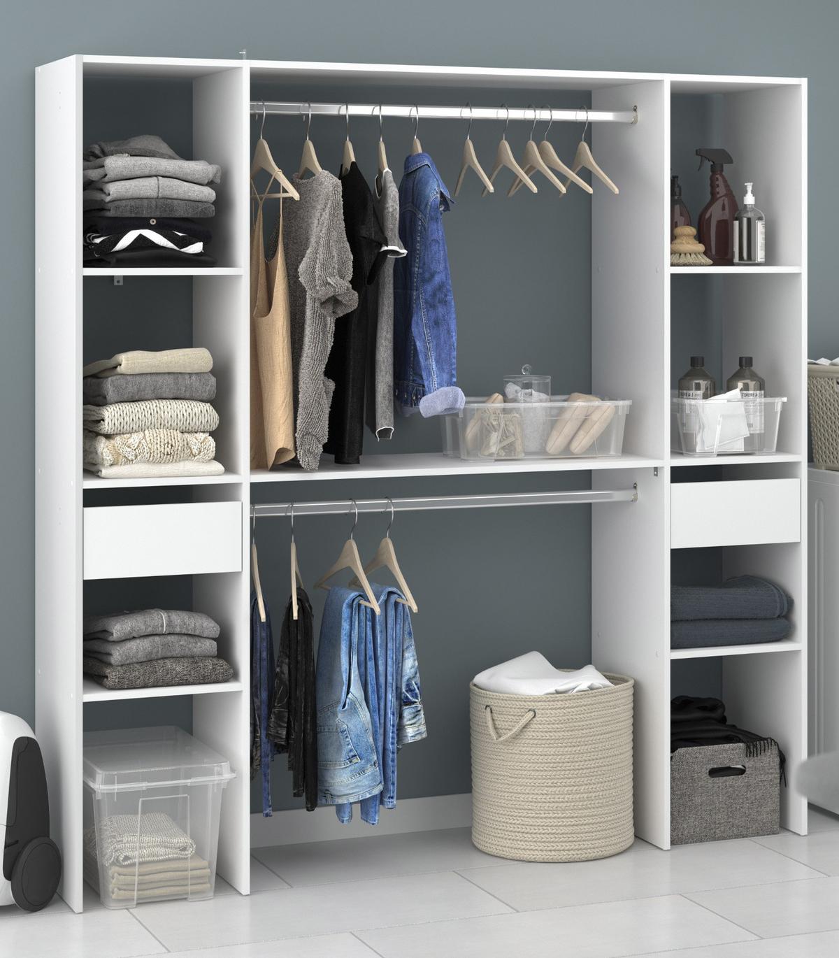 KLEIDERSCHRANK weiß 176 cm, Mehrzweckschrank mit Kleiderstangen - Weiß, Holzwerkstoff/Metall (176/180/40cm) - Parisot Meuble
